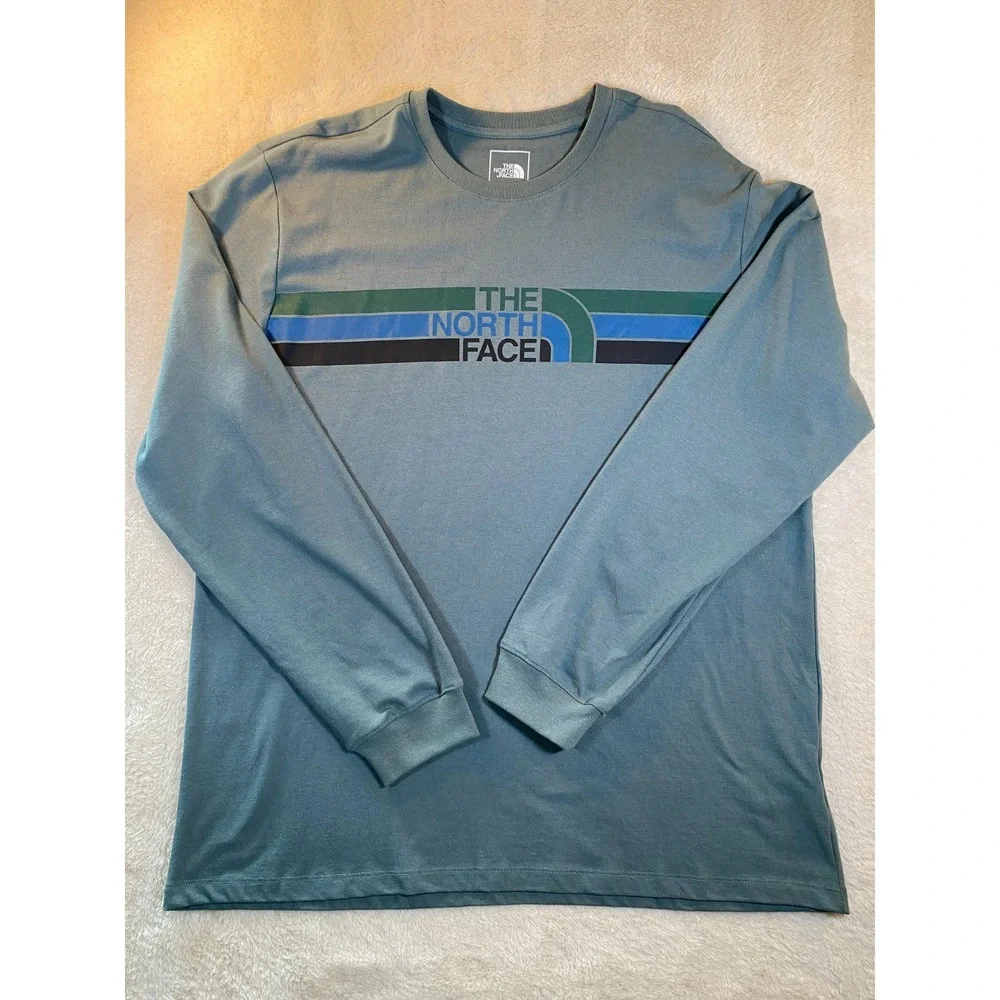 The North Face Long Sleeve Graphic T-Shirt Men's XL Green/Blue